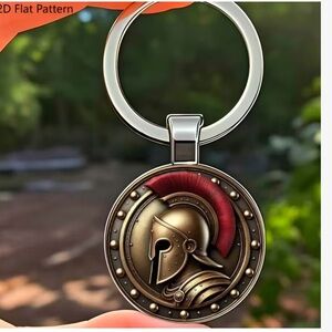 Spartan 2D Flat Retro Knight Keychain - Ancient Greek Warrior Spartan Car NEW#3